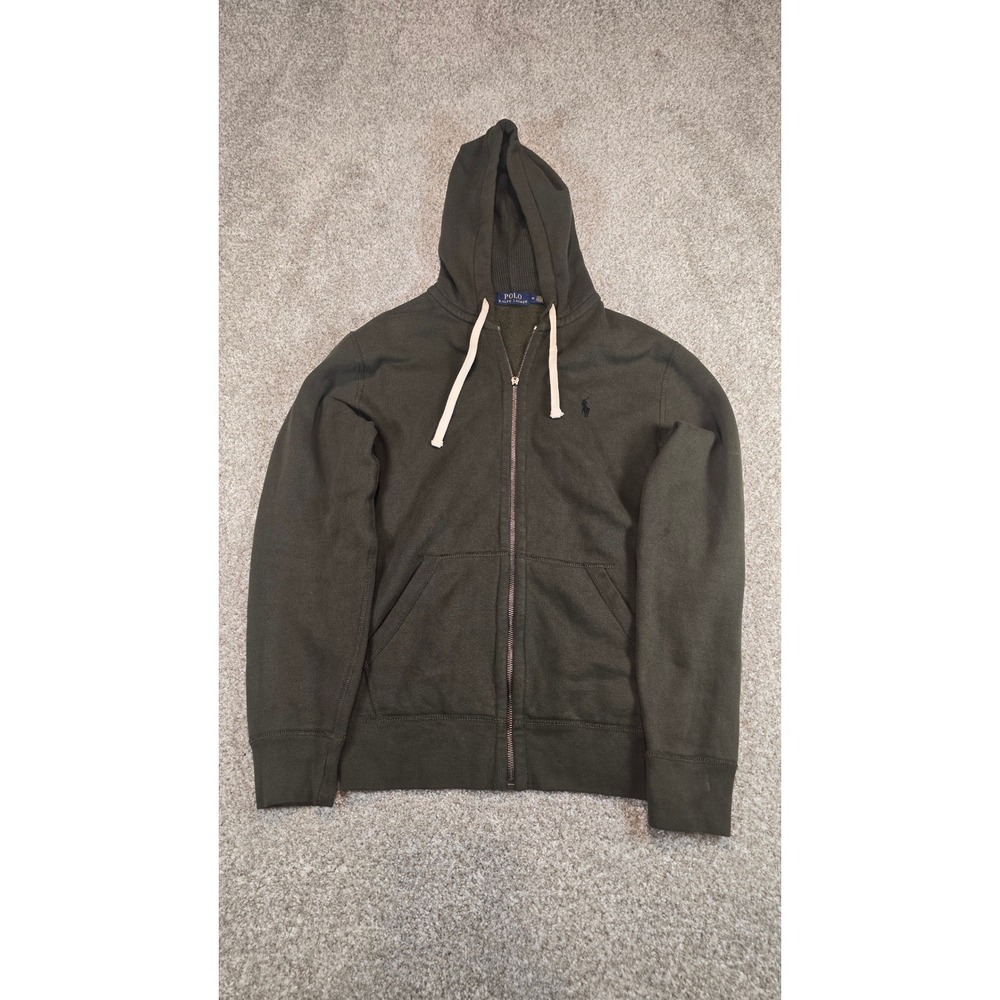 Vintage Polo Ralph Lauren Mens Full Zip Hoodie Olive Green Fleece  Logo Medium